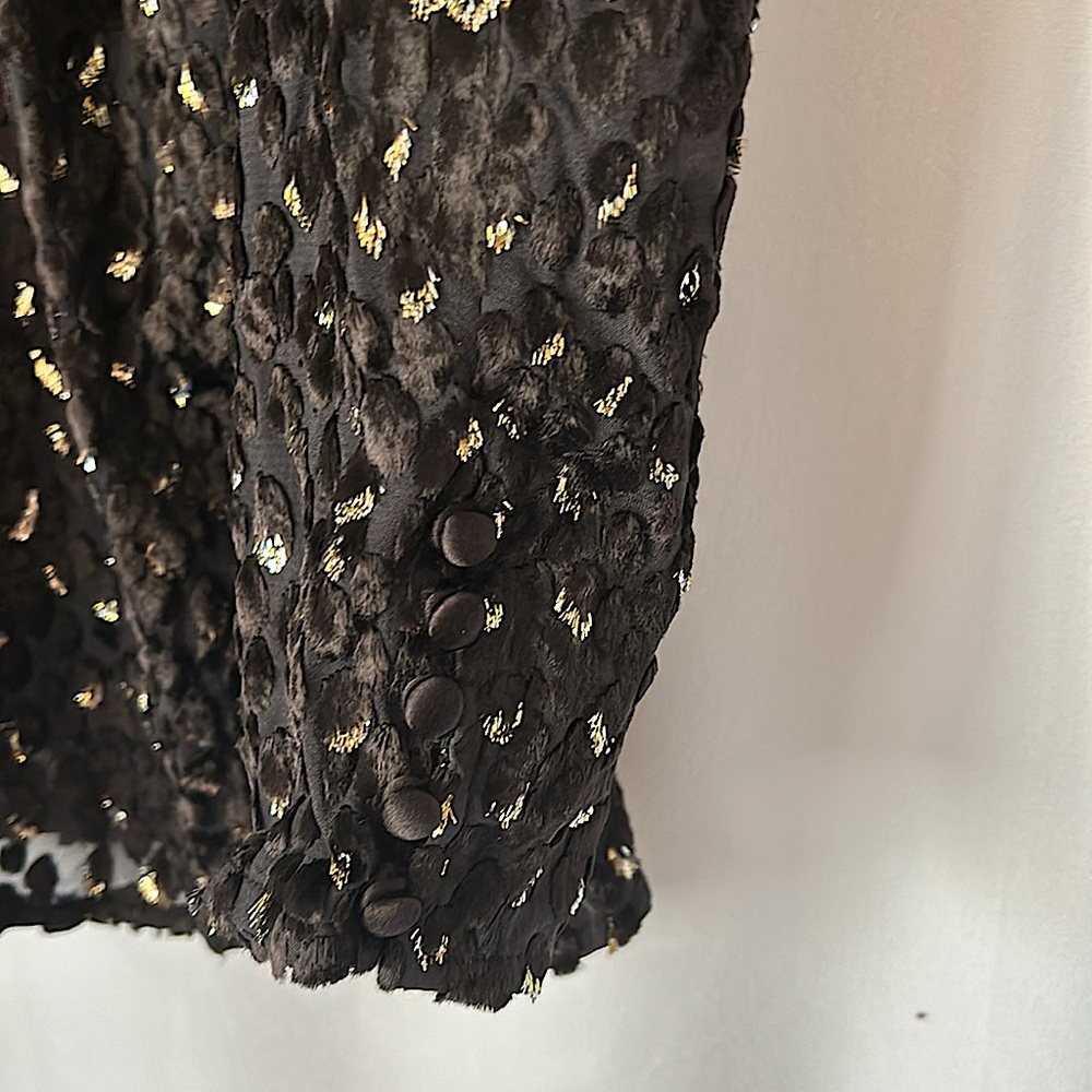 A.L.C. NWT Black/Gold Cheetah Print Long Sleeve Tie Blouse Shirt Top **Sz 4** - Picture 5 of 6